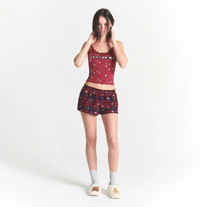 CACTUS PLANT FLEA MARKET X SKIMS SKIMS SLEEP LACE TANK AND FLANNEL SHORT SET