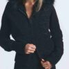 COTTON FLEECE FAUX FUR LINED ZIP UP HOODIE