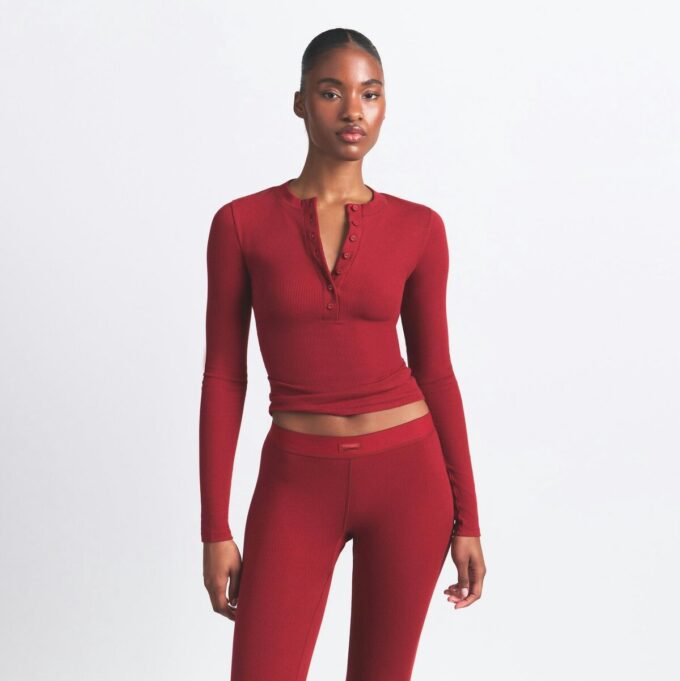 COTTON RIB HENLEY AND LEGGING SET