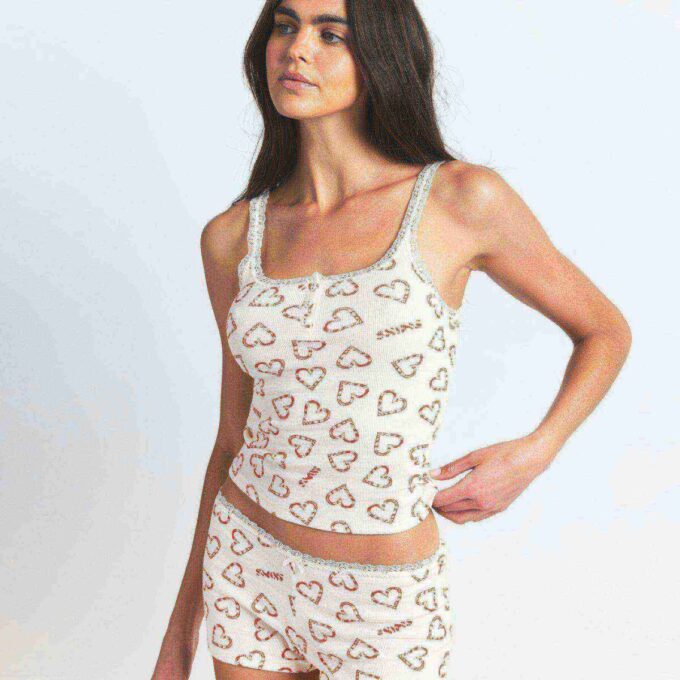 COTTON RIB LACE TANK AND SHORT SET COTTON RIB LACE TANK AND SHORT SET