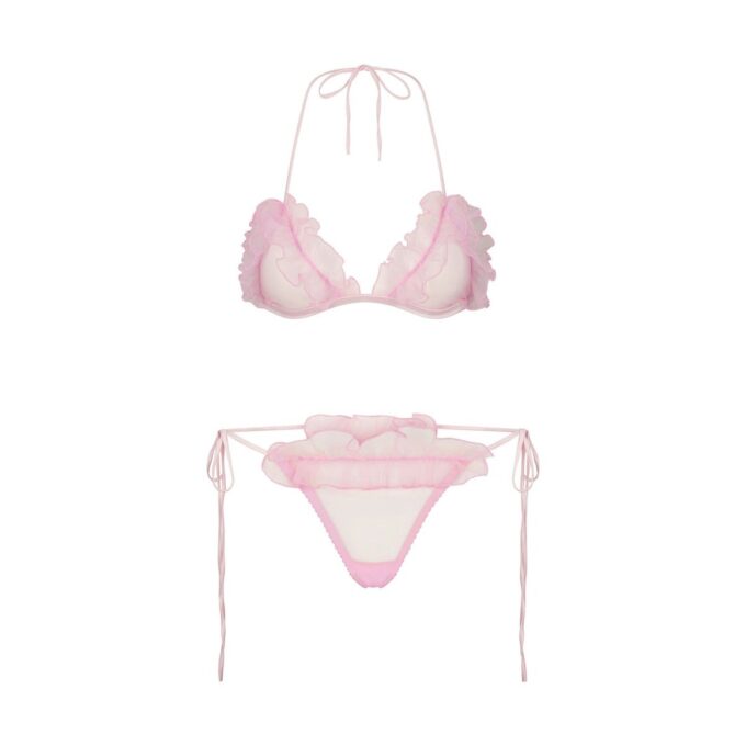 EMBROIDERED TULLE TIE BRALETTE AND THONG SET
