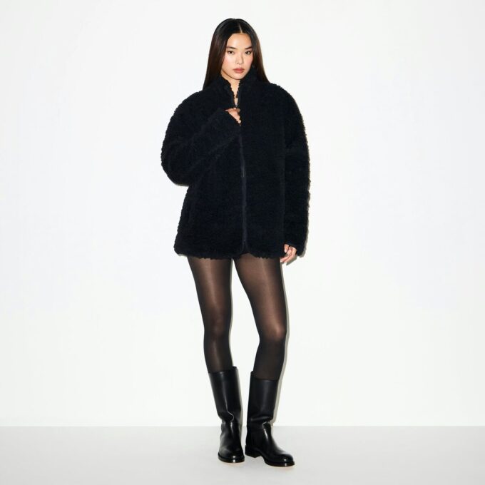 FAUX FUR OVERSIZED MOCK NECK JACKET FAUX FUR OVERSIZED MOCK NECK JACKET
