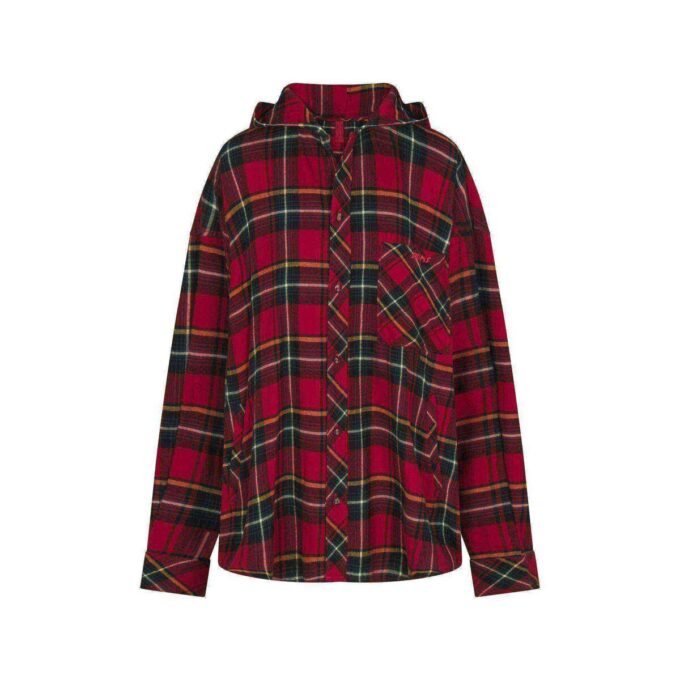 FLANNEL SLEEP OVERSIZED HOODED BUTTON UP SHIRT