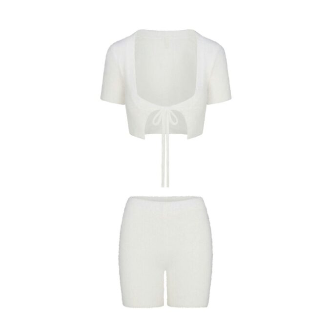 FUZZY KNITS CROP TOP AND SHORT SET