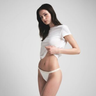 LIGHTWEIGHT COTTON LOGO PICOT STRING BIKINI