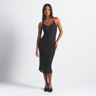 RHINESTONE KNIT HALTER MIDI SLIP DRESS RHINESTONE KNIT HALTER MIDI SLIP DRESS