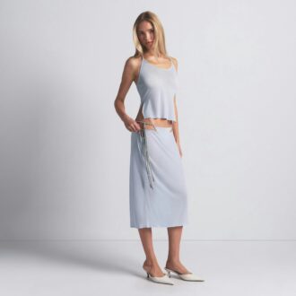 RHINESTONE KNIT TIE SIDE MIDI SKIRT RHINESTONE KNIT TIE SIDE MIDI SKIRT