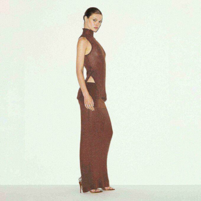 SHEER KNIT FOLDOVER LONG SKIRT SHEER KNIT FOLDOVER LONG SKIRT