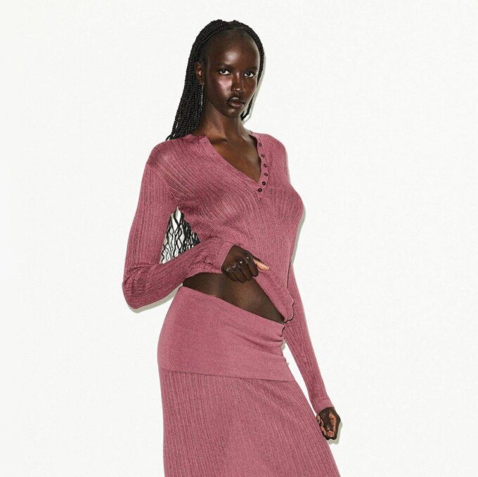 SHEER KNIT LONG SLEEVE HENLEY SHEER KNIT LONG SLEEVE HENLEY