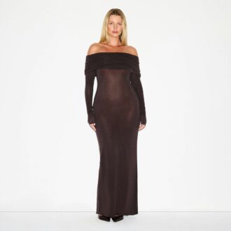 SHEER MODAL OFF THE SHOULDER LONG DRESS