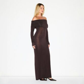SHEER MODAL OFF THE SHOULDER LONG DRESS