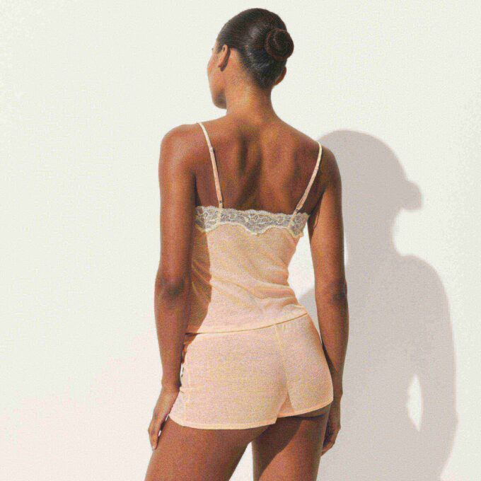 SHEER RIB LACE CAMI AND SHORT SET