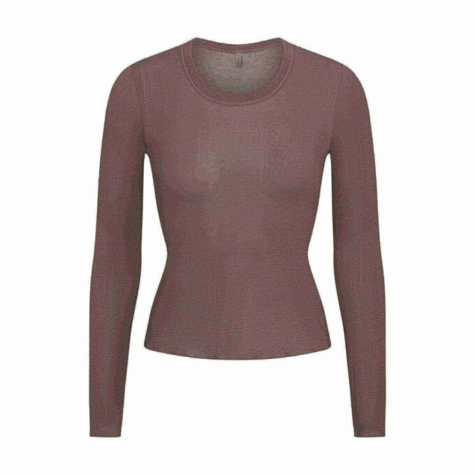 SHEER RIB LONG SLEEVE CREW NECK TOP SHEER RIB LONG SLEEVE CREW NECK TOP