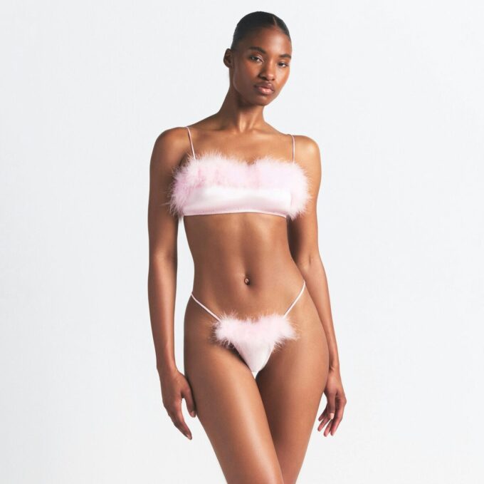 SILK FEATHER TRIM BUTTERFLY THONG SILK FEATHER TRIM BUTTERFLY THONG