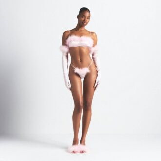 SILK FEATHER TRIM GLOVES