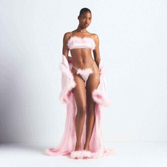 SILK FEATHER TRIM LONG ROBE