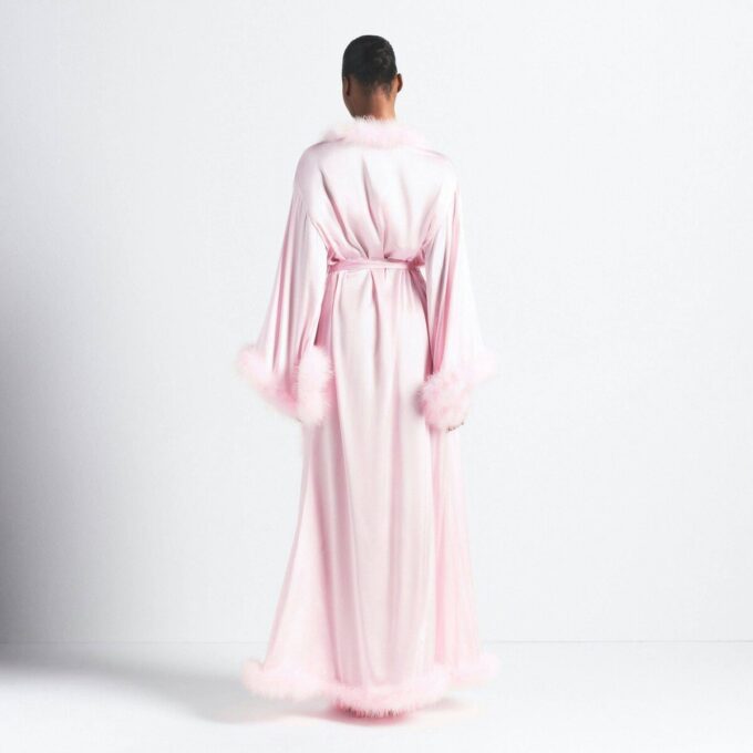 SILK FEATHER TRIM LONG ROBE