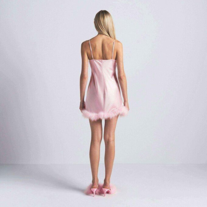 SILK FEATHER TRIM MINI DRESS SILK FEATHER TRIM MINI DRESS