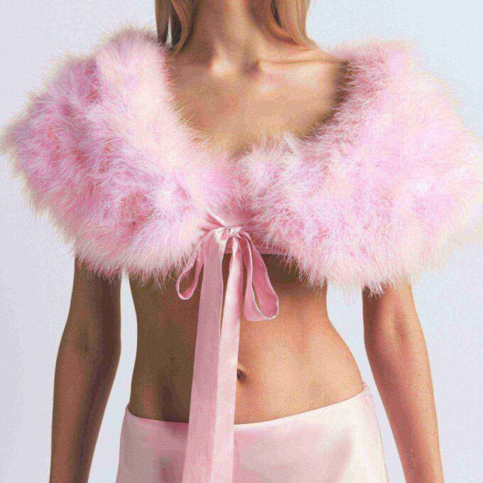 SILK FEATHER TRIM TIE SHAWL