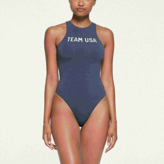 SKIMS FOR TEAM USA COTTON JERSEY OLYMPIC HIGH NECK BODYSUIT SKIMS FOR TEAM USA COTTON JERSEY OLYMPIC HIGH NECK BODYSUIT