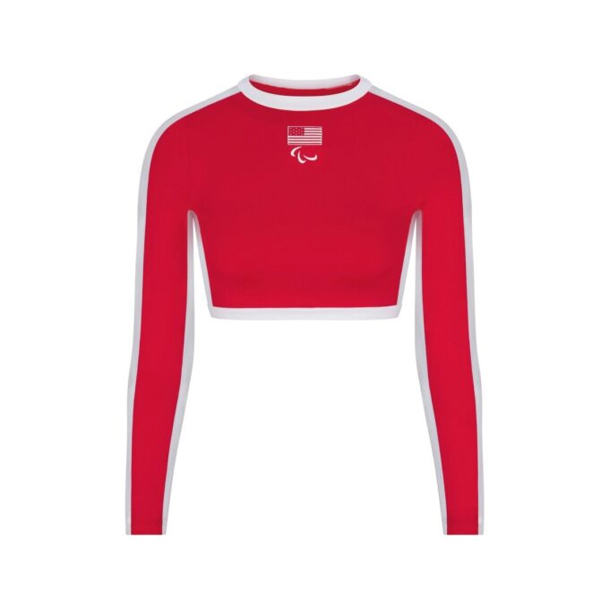 SKIMS FOR TEAM USA SIGNATURE SWIM PARALYMPIC LONG SLEEVE CROPPED T-SHIRT SKIMS FOR TEAM USA SIGNATURE SWIM PARALYMPIC LONG SLEEVE CROPPED T-SHIRT