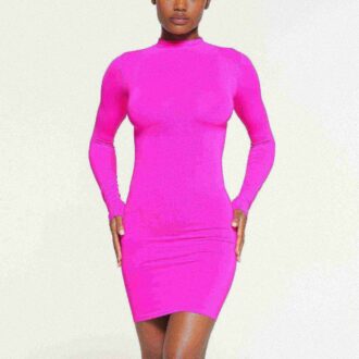 SOFT SMOOTHING SEAMLESS TURTLENECK MINI DRESS