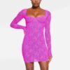 STRETCH LACE LINED LONG SLEEVE UNDERWIRE DRESS