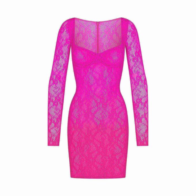 STRETCH LACE LINED LONG SLEEVE UNDERWIRE DRESS