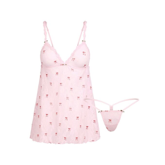 STRETCH LACE SLIP AND THONG SET