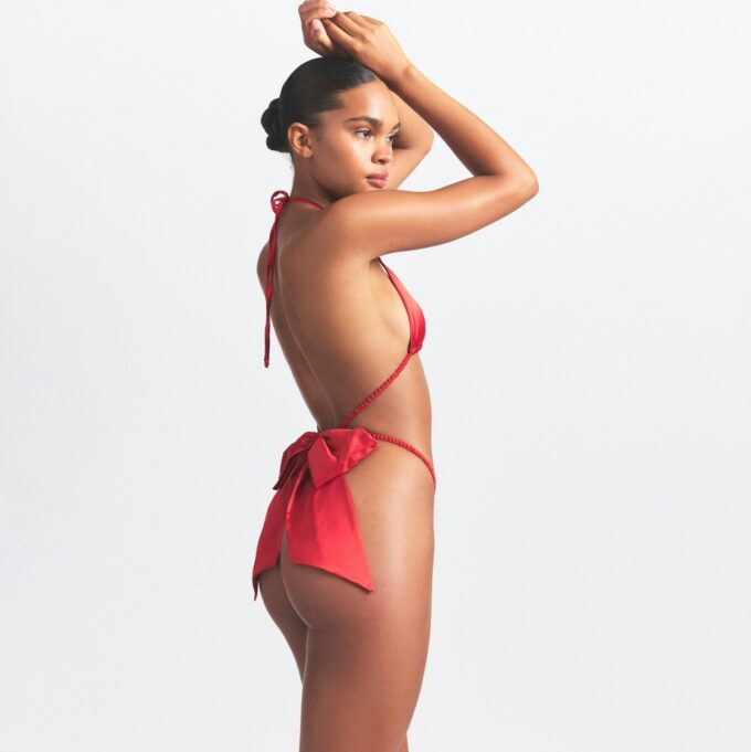 WOVEN SHINE SKIMPY BOW TEDDY